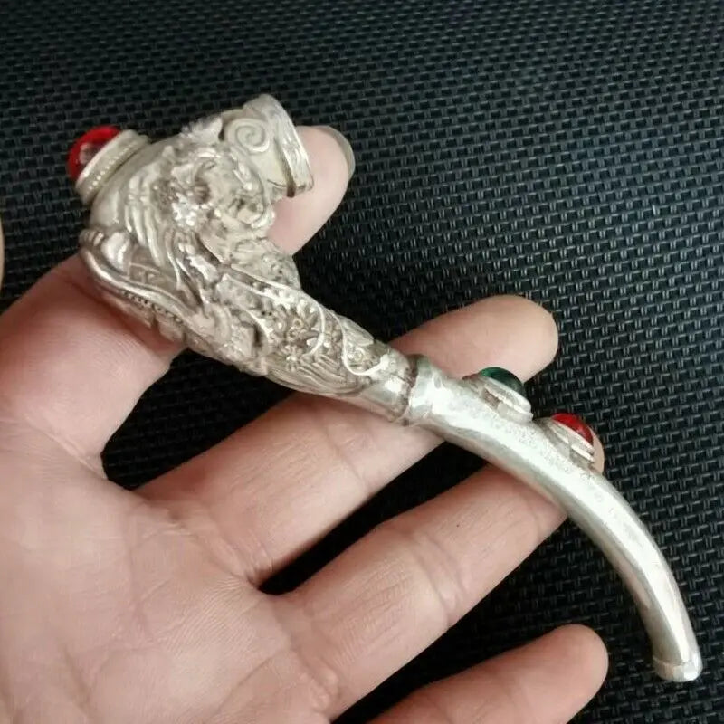 Old Chinese Hand-Carved Dragon inlay Pipe