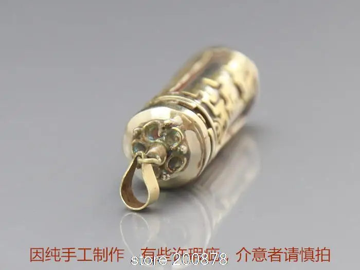 Tibetan Brass Cylinder Amulet Pendant  Locket