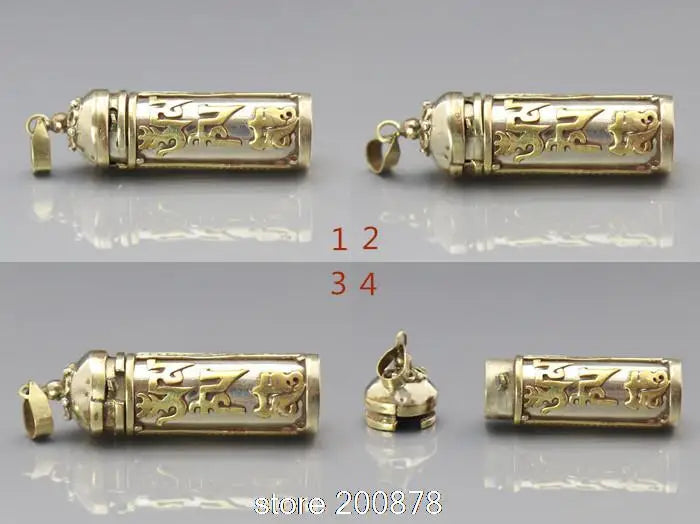 Tibetan Brass Cylinder Amulet Pendant  Locket