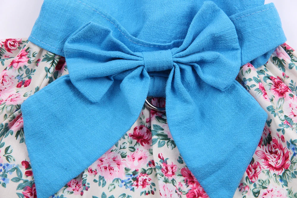 Dogs/Cats Floral Bow Dress; Matching Leash