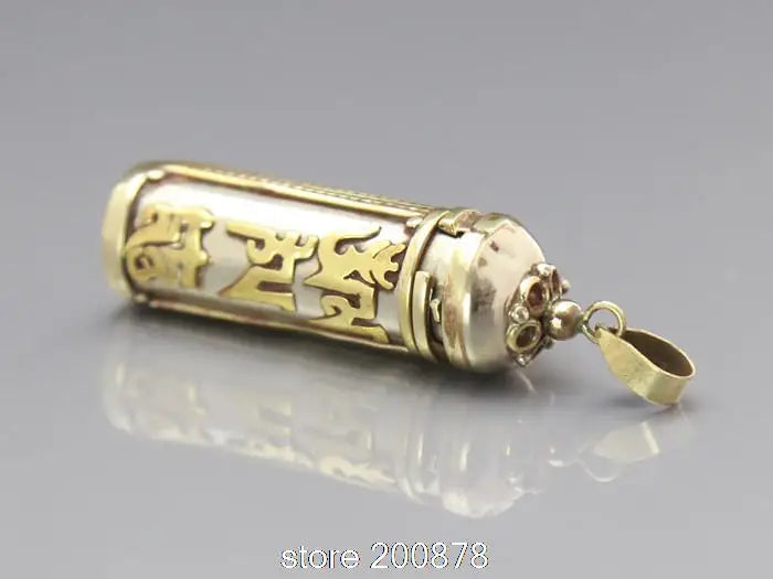 Tibetan Brass Cylinder Amulet Pendant  Locket