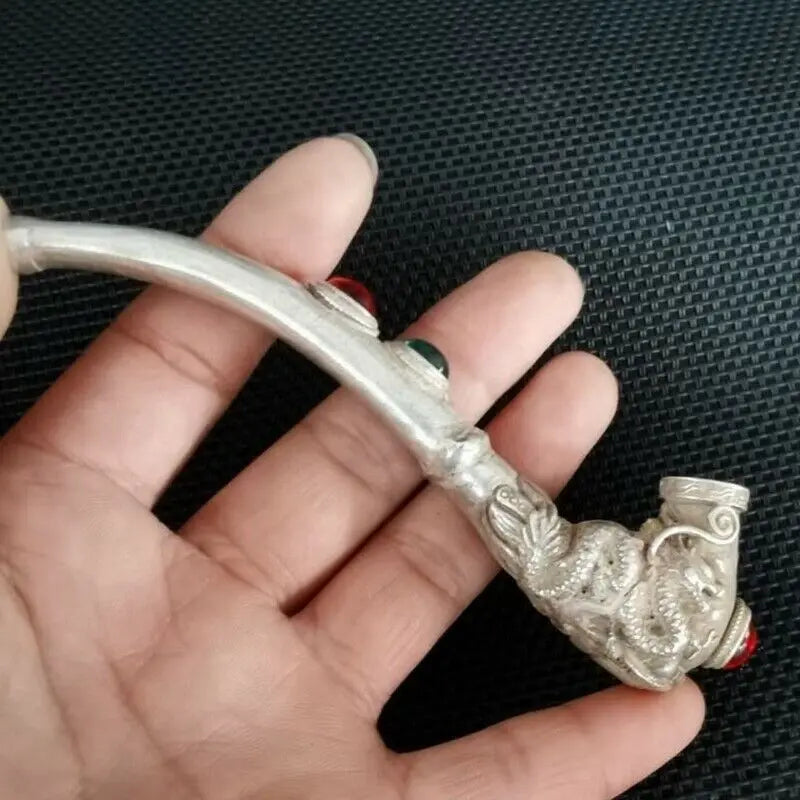 Old Chinese Hand-Carved Dragon inlay Pipe