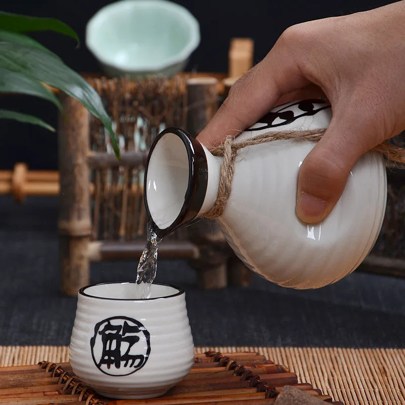 Vintage Japanese Sake Pot & 4 Cups
