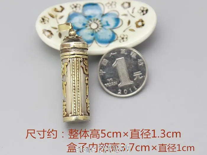 Tibetan Brass Cylinder Amulet Pendant  Locket