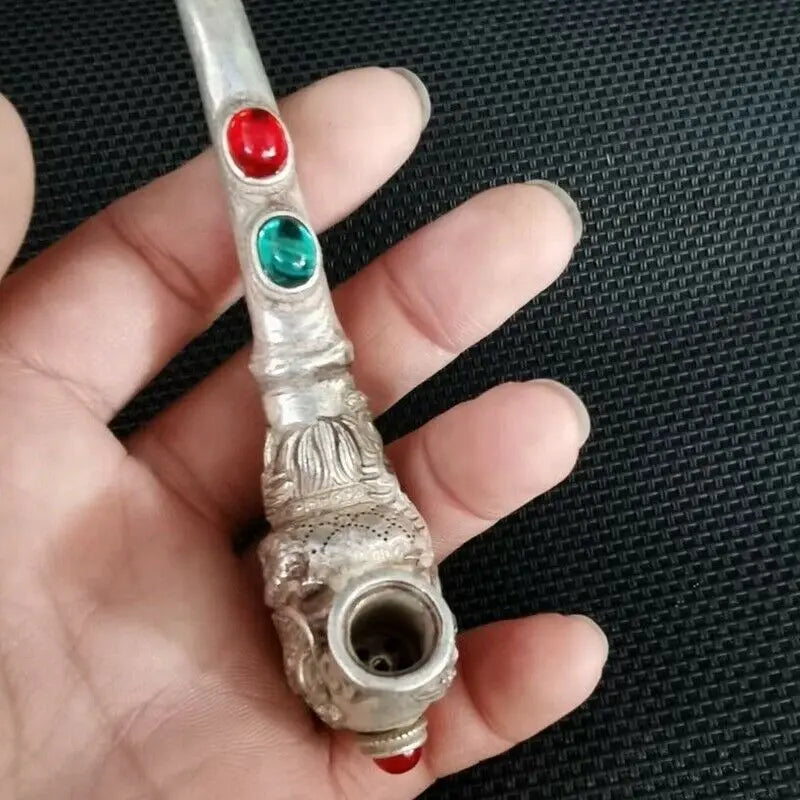Old Chinese Hand-Carved Dragon inlay Pipe