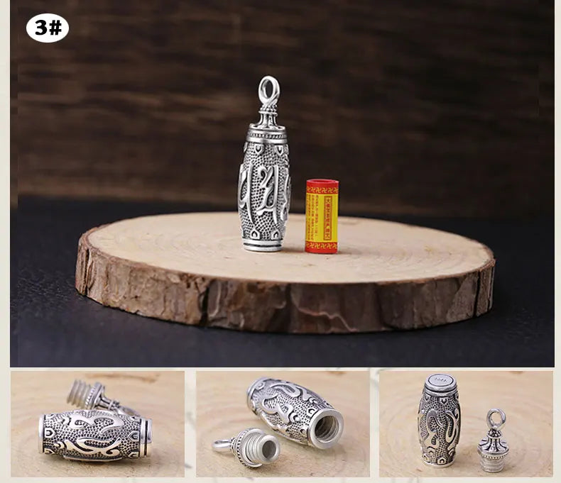 100% Pure Silver Tibetan Buddhist Prayer Pendant