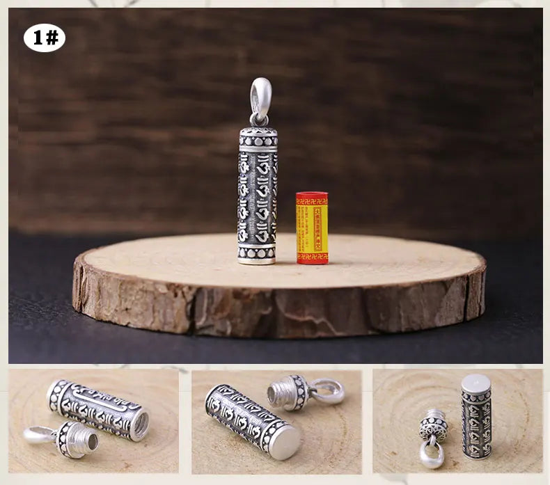 100% Pure Silver Tibetan Buddhist Prayer Pendant