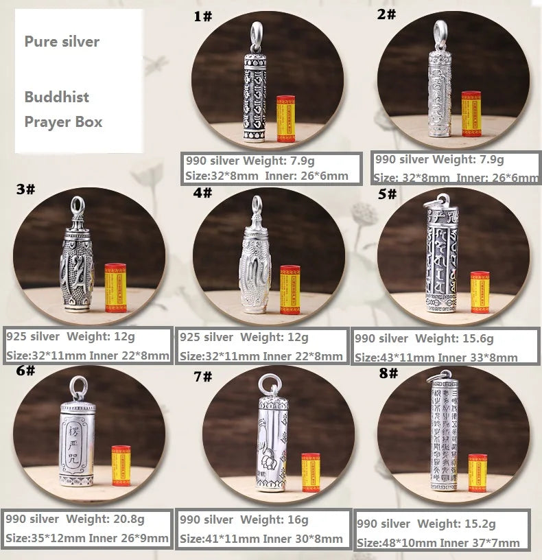100% Pure Silver Tibetan Buddhist Prayer Pendant