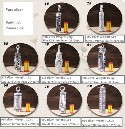 100% Pure Silver Tibetan Buddhist Prayer Pendant