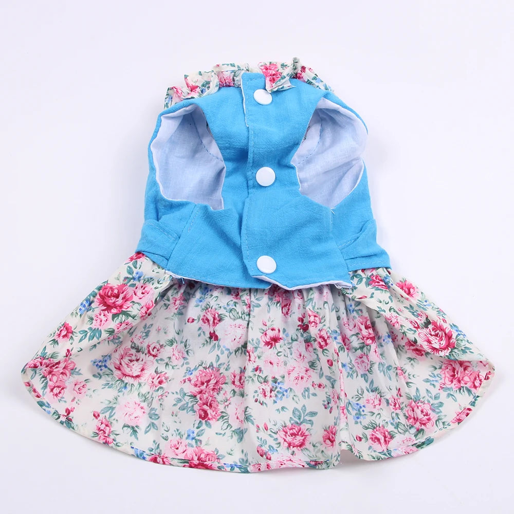 Dogs/Cats Floral Bow Dress; Matching Leash