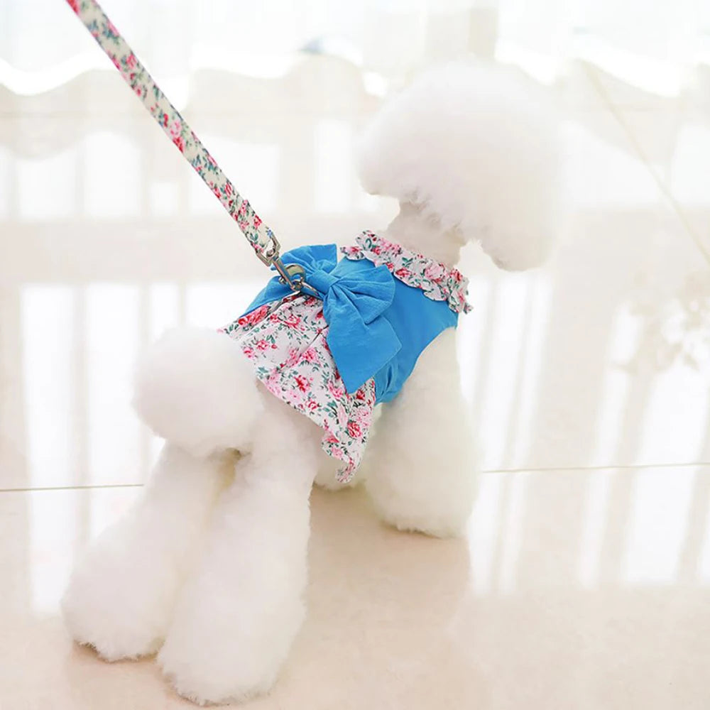 Dogs/Cats Floral Bow Dress; Matching Leash