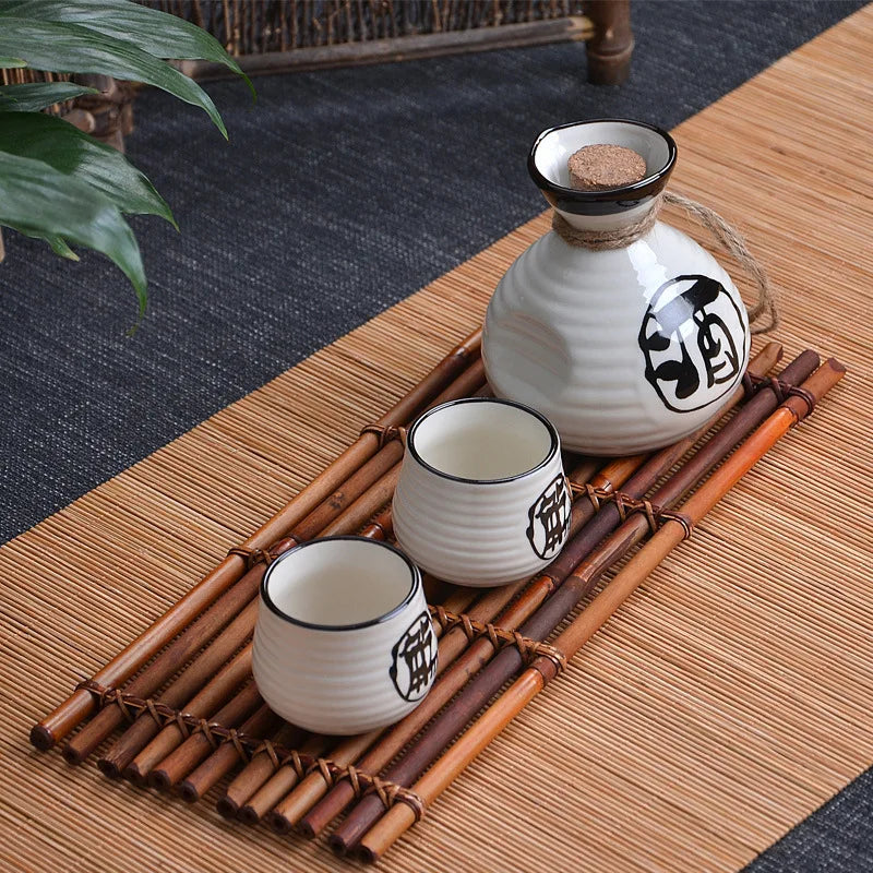 Vintage Japanese Sake Pot & 4 Cups