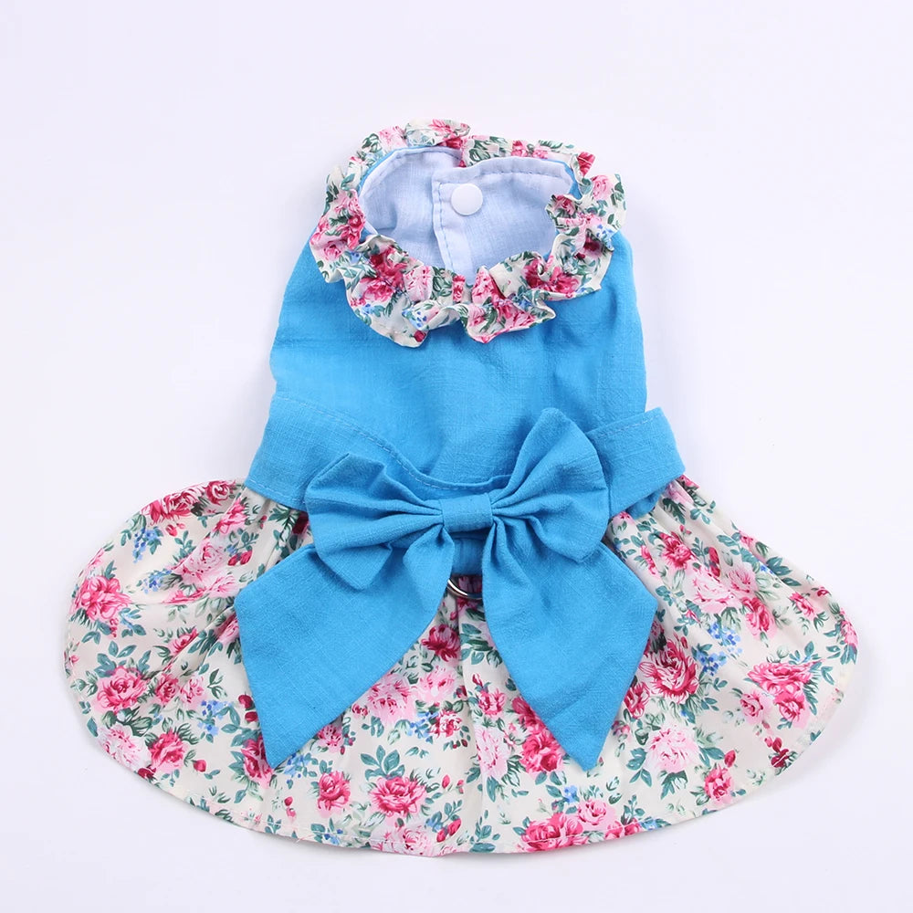 Dogs/Cats Floral Bow Dress; Matching Leash