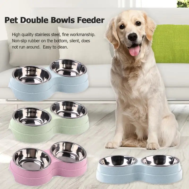 Double Bowls, Stainless Steel Pet Feeder