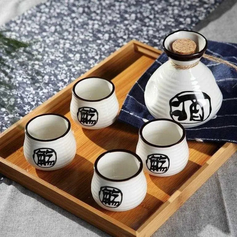 Vintage Japanese Sake Pot & 4 Cups