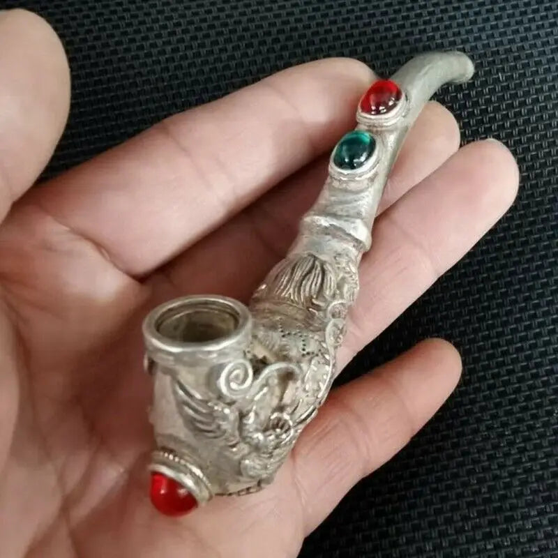 Old Chinese Hand-Carved Dragon inlay Pipe