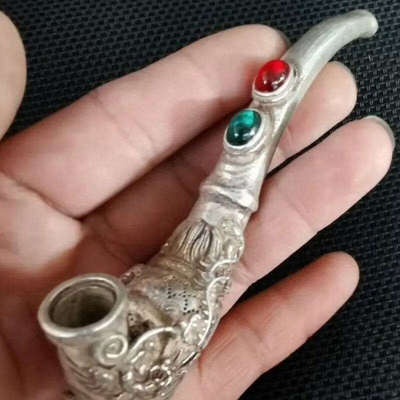 Old Chinese Hand-Carved Dragon inlay Pipe