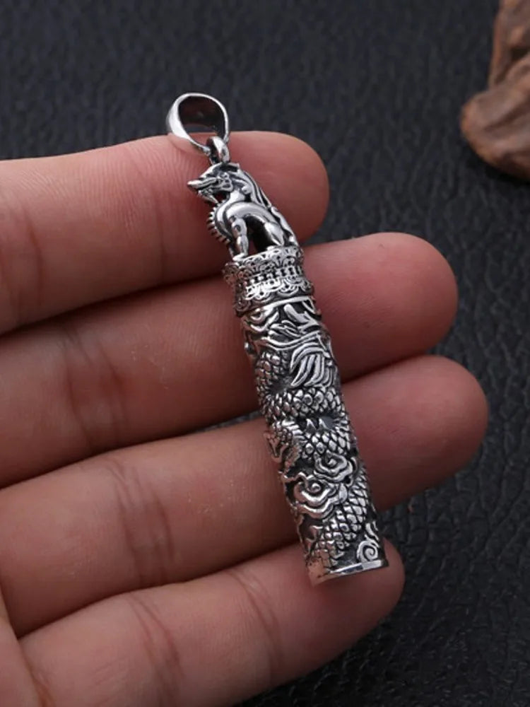 Pure Silver Mighty Flying Dragon Necklace Pendant