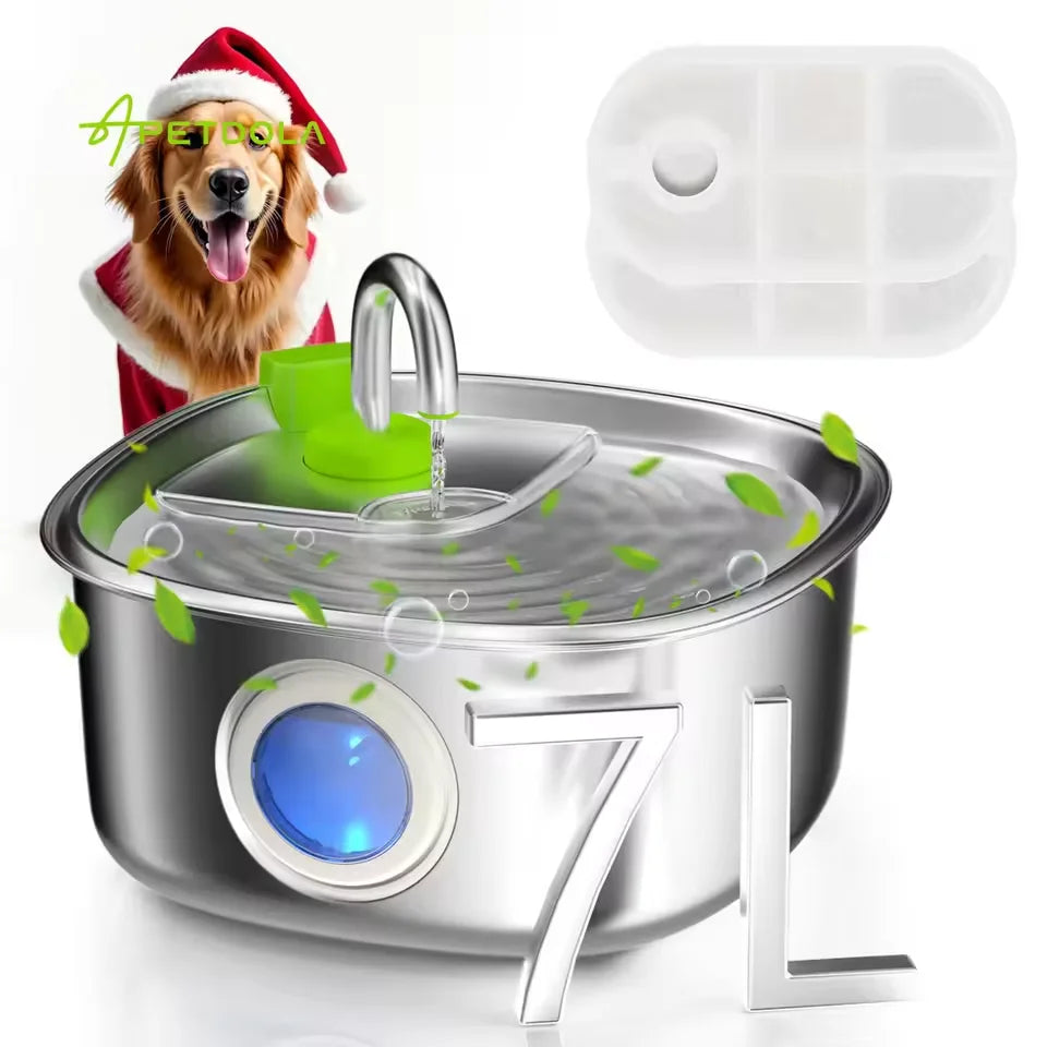 7L Dog Water Fountain, 304 Stainless Steel