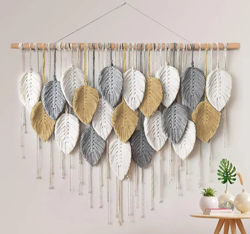 Handmade Boho Cotton Leaf Macrame Wall Art