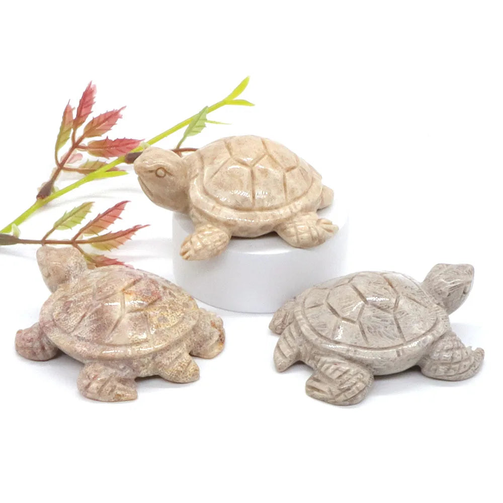 2.3" Sea Turtle Statue Natural Stone Coral Jade Carved Reiki Healing Crystal Animal Figurine Feng Shui Crafts Home Decoration