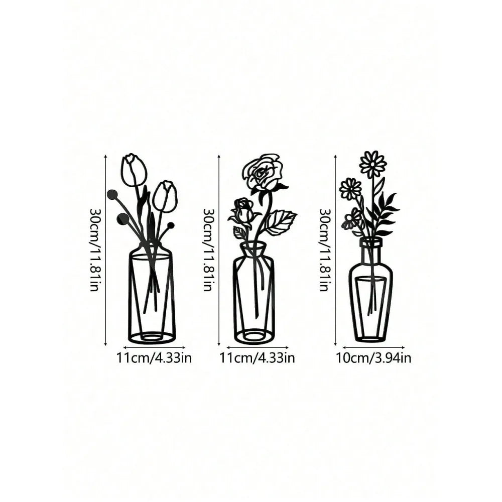 Minimalist Iron Wire Floral Sculpture Wall Art