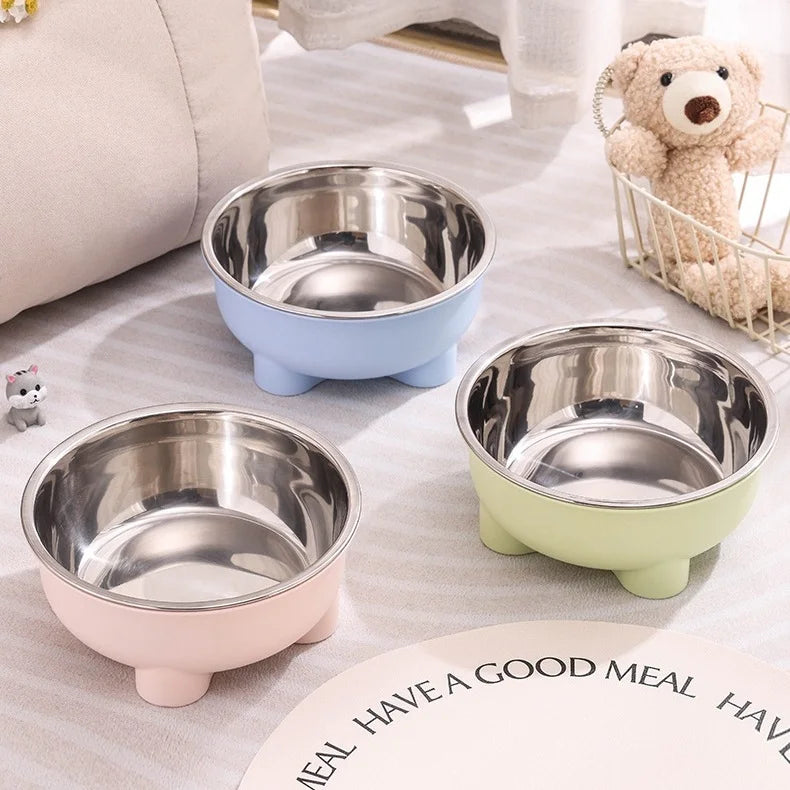 Colored Four-Legged Pet Bowl, Stainless Steel