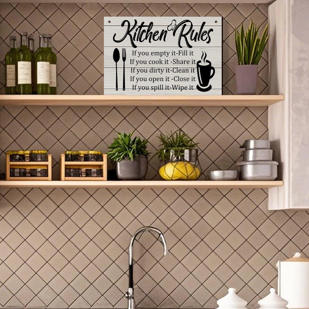 Kitchen Wooden Rules Decor Plaque with Utensils