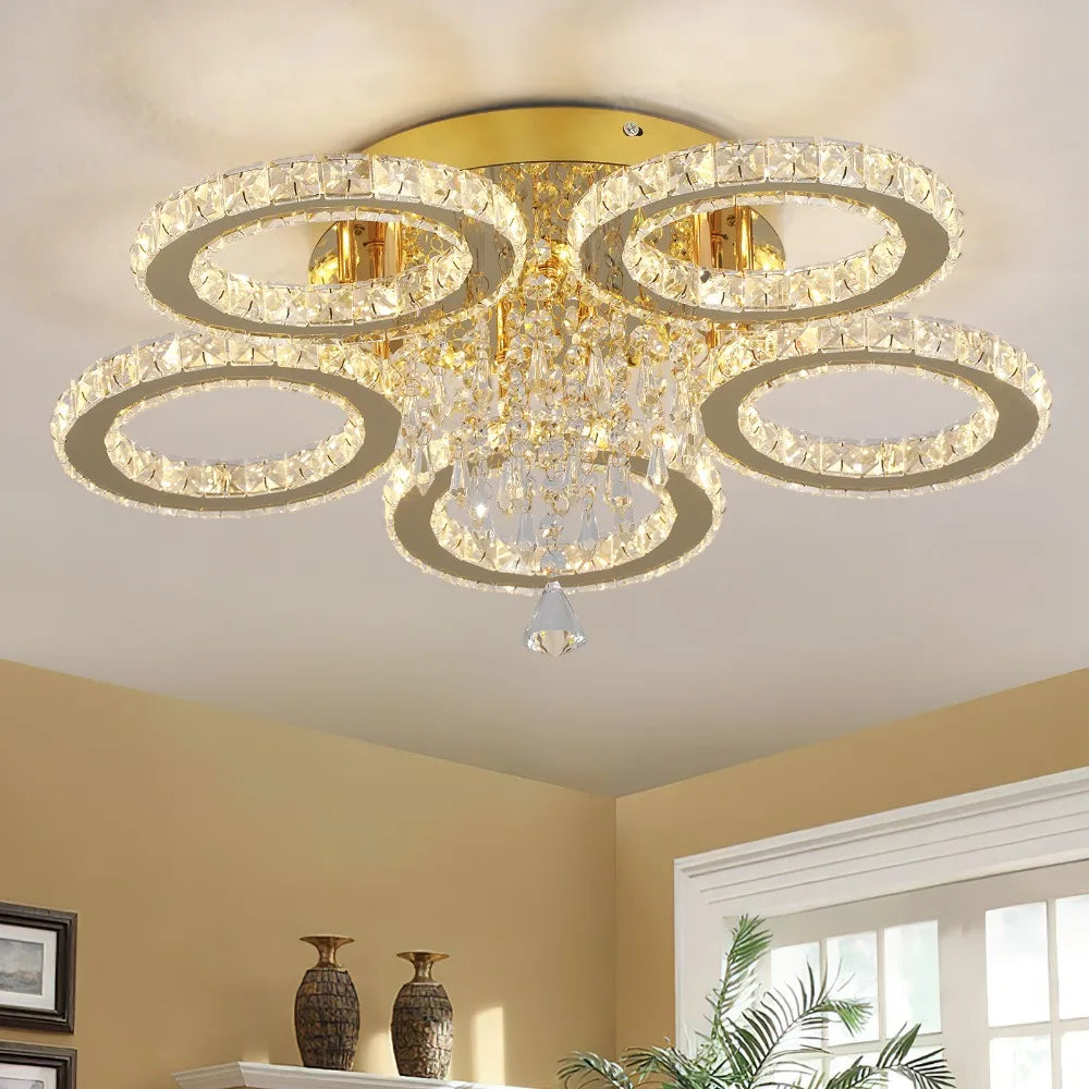 Luxury LED Crystal Ceiling Chandelier, 5-Ring or 3-Ring