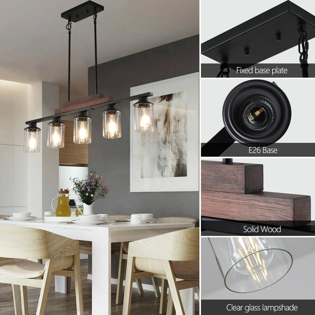 Industrial 5-Light Chandelier, Glass Shades; 4 Colors Available
