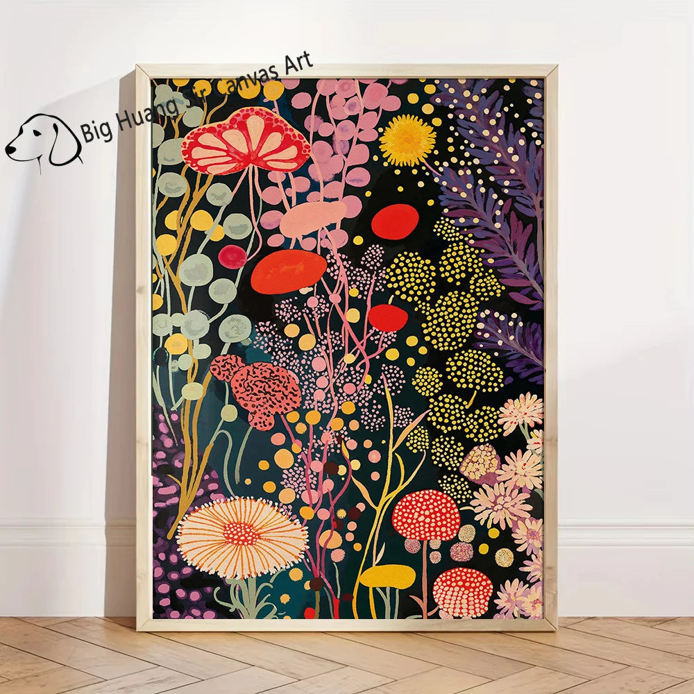 Yayoi Kusama Inspired Botanical Retro Artwork Prints