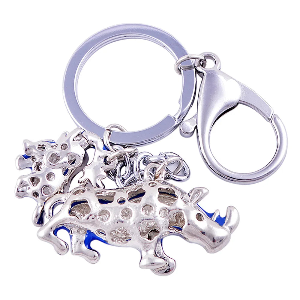 Blue Elephant, Rhino Protective Keychains; Feng Shui