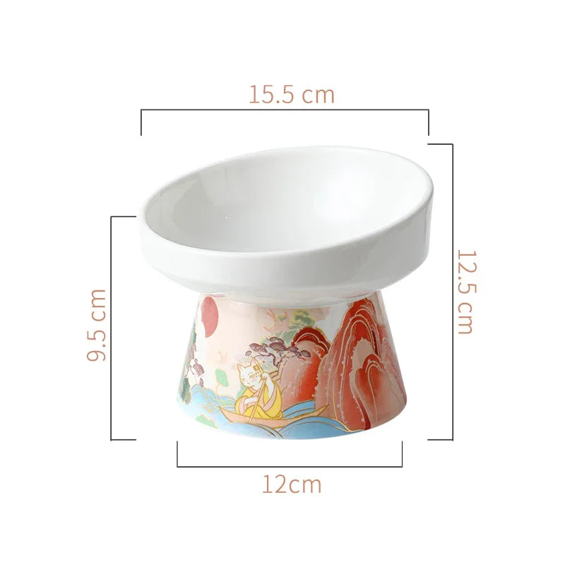 Chinese Style Elevated Ceramic Cat Water/Food Bowl