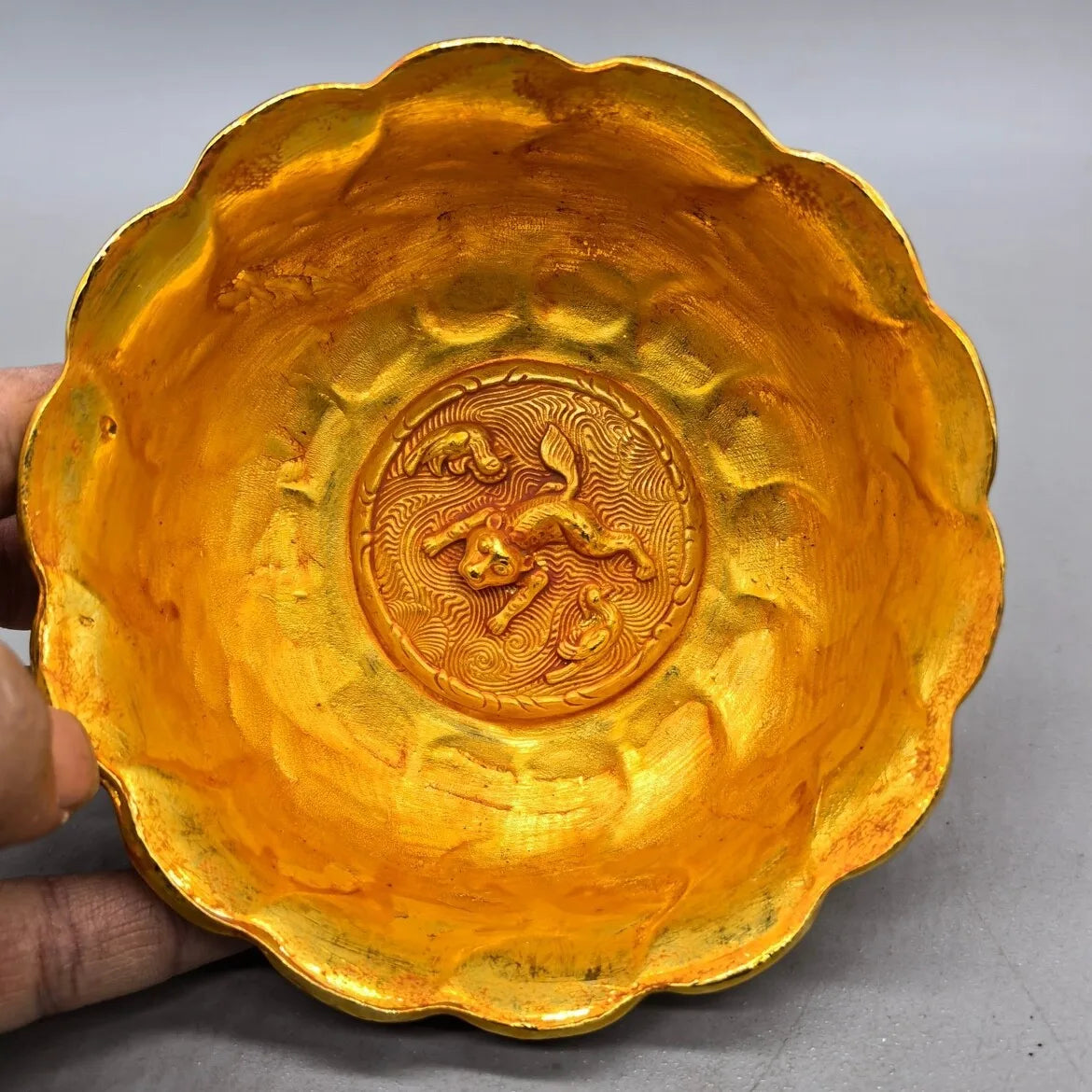 Chinese Mandarin Copper Gilded Bowl Exquisite Handicraft