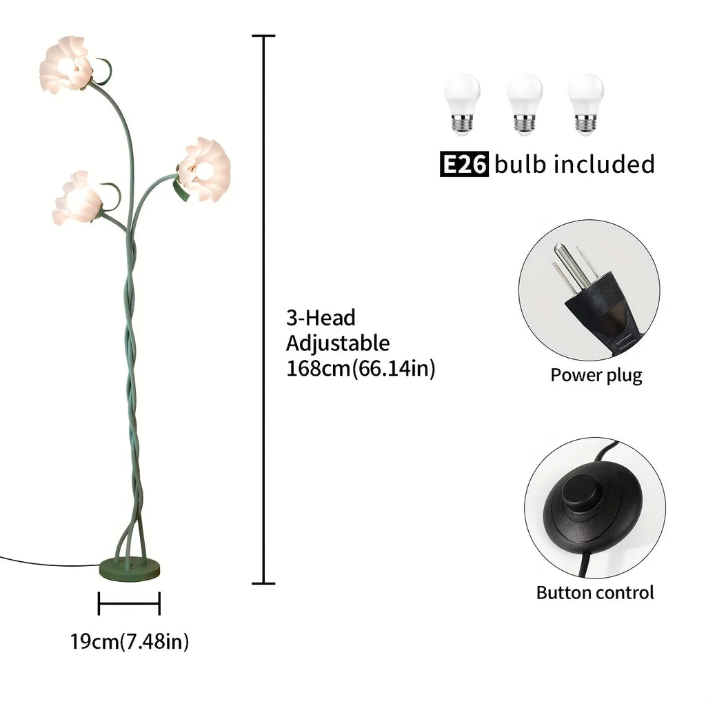 Art Deco Floral Floor Lamp, Flexible Arm