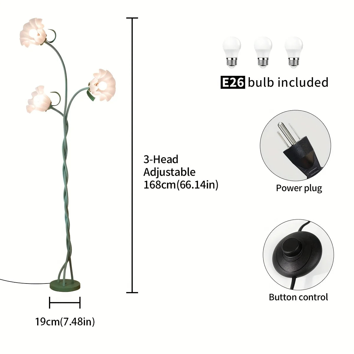Art Deco Floral Floor Lamp, Flexible Arm