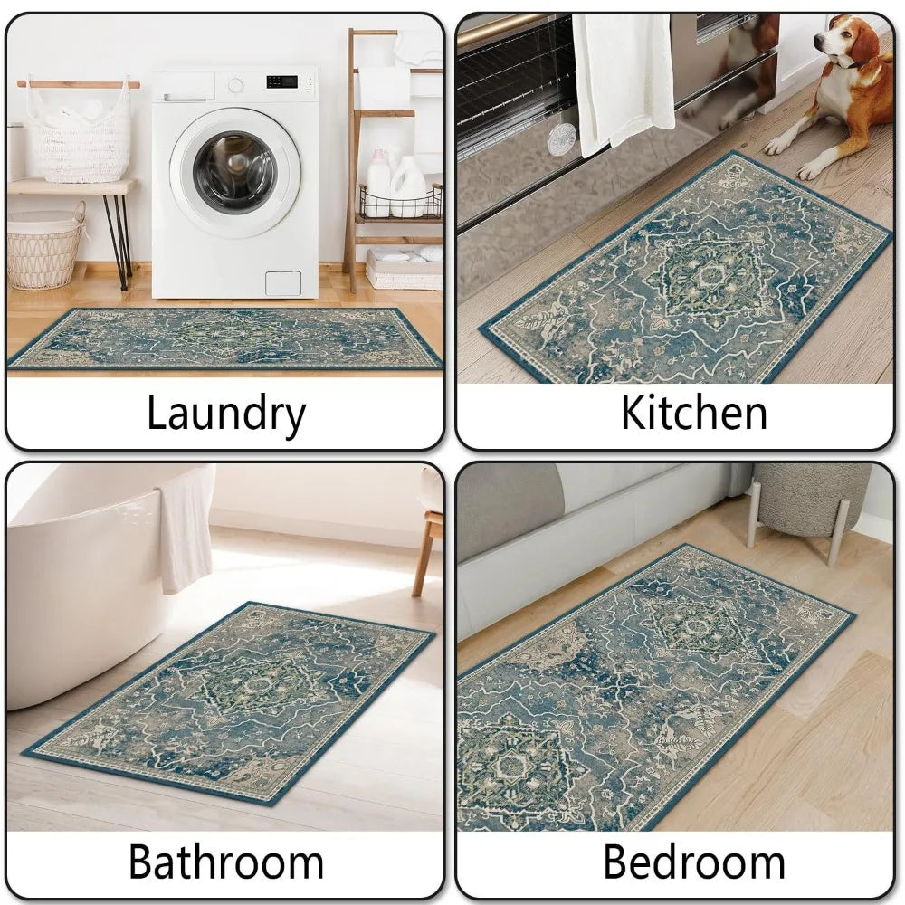 2 PC. Retro Rug Set, Anti-Slip, 2 Colors & Sizes