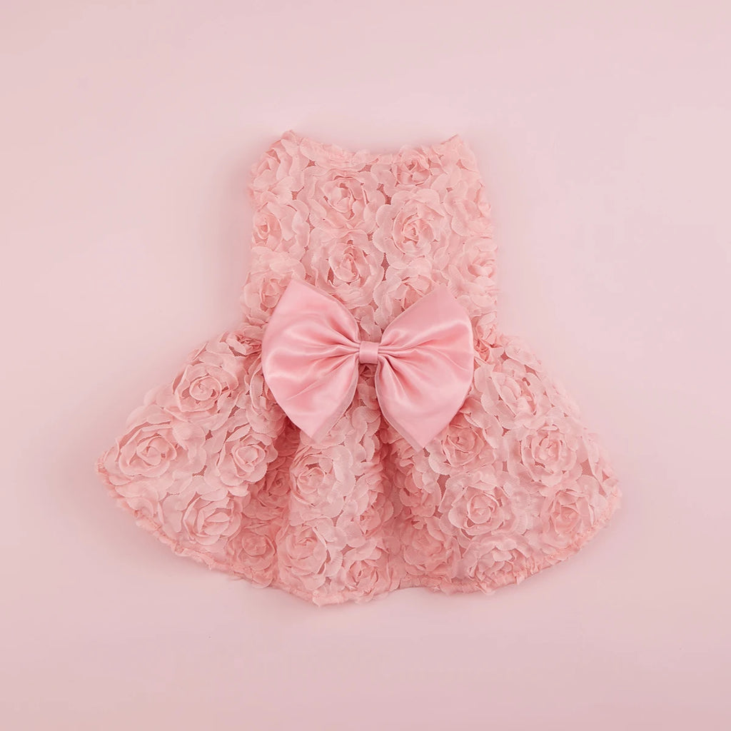 Dog Princess Dress Embroidered Flowers