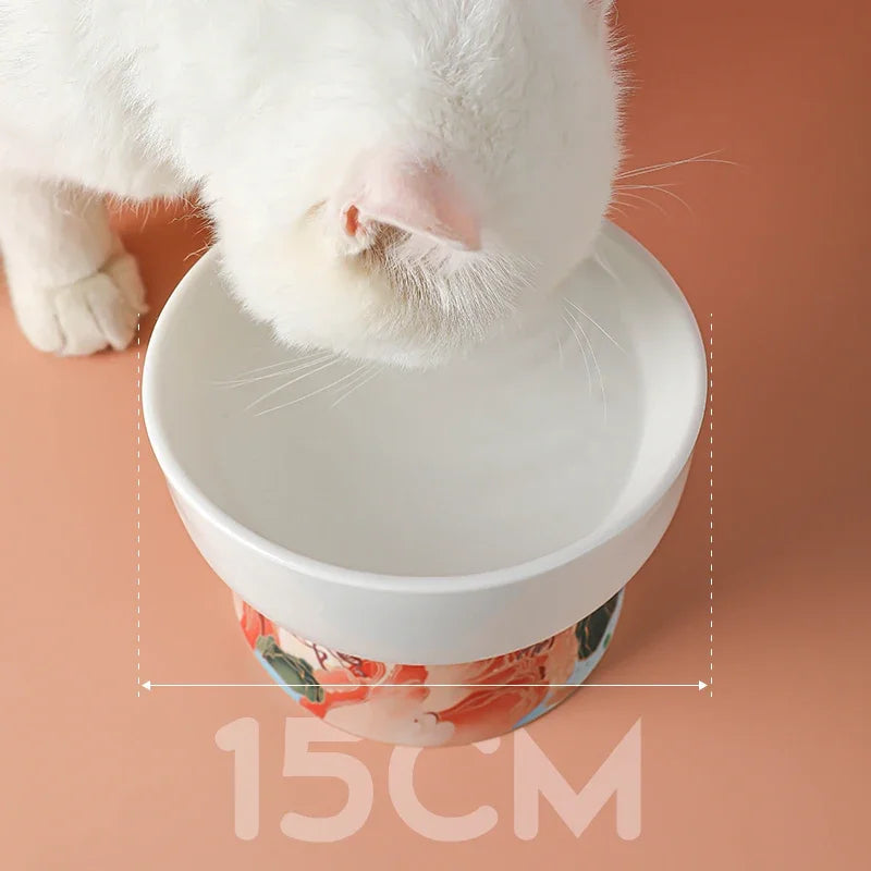Chinese Style Elevated Ceramic Cat Water/Food Bowl