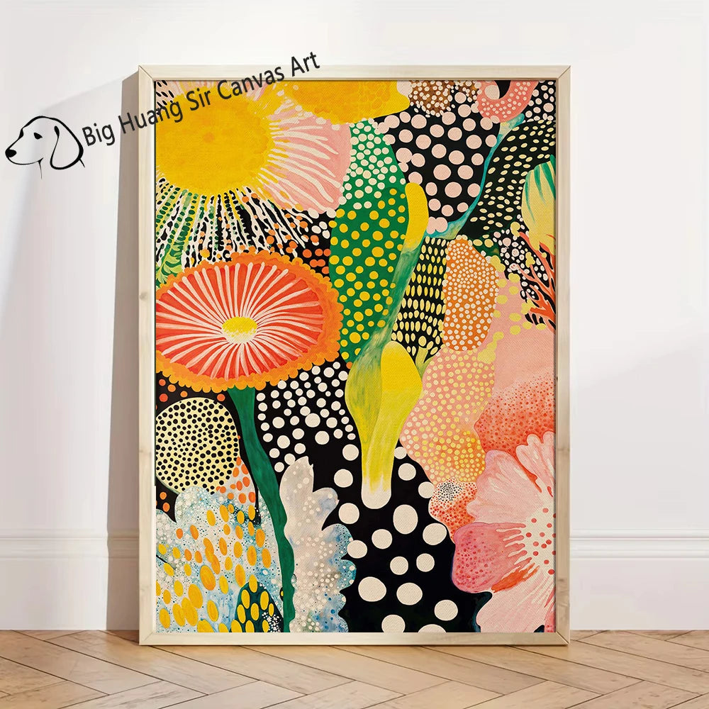 Yayoi Kusama Inspired Botanical Retro Artwork Prints
