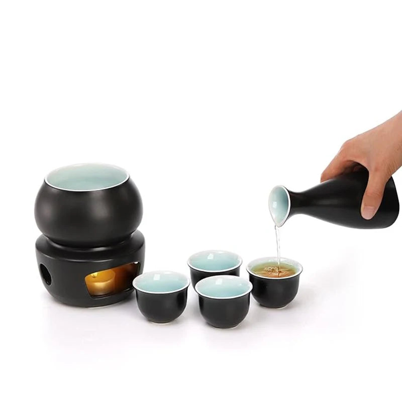 Japanese Sake Pot, Warmer, Cups, Ceramic 7pcs Set