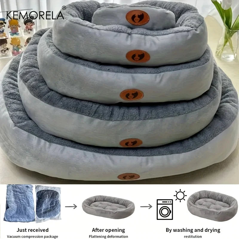 Plush Oval Pet Bed for Dogs and Cats