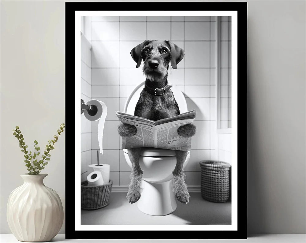 Animals Reading Newspaper on Toilet Canvas Print