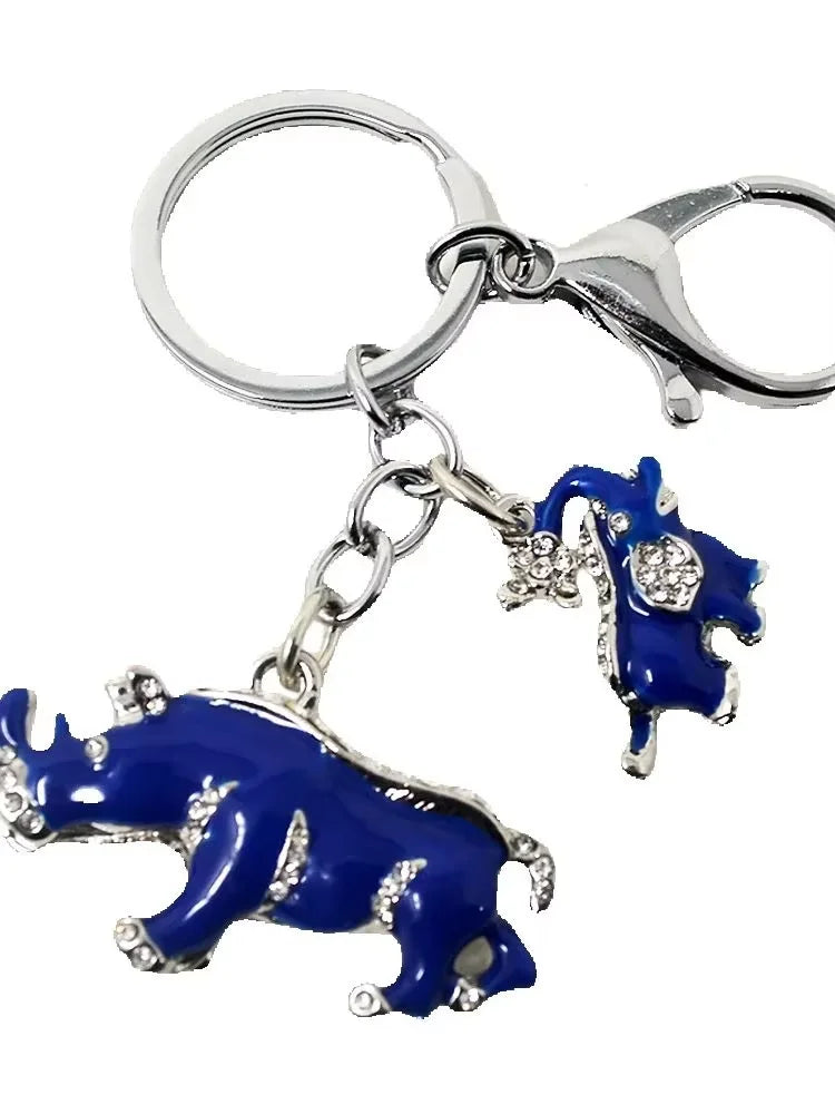 Blue Elephant, Rhino Protective Keychains; Feng Shui