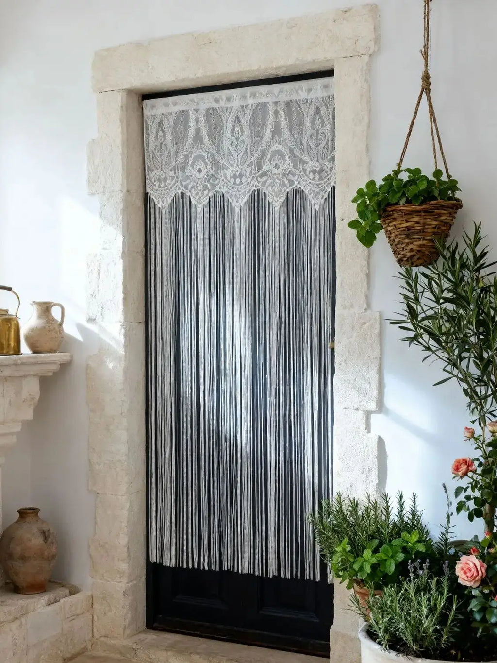 French Vintage Lace Tassel Door Curtain
