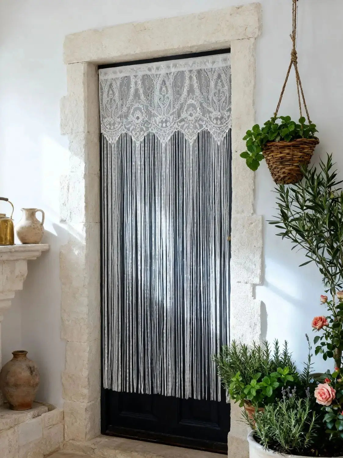 French Vintage Lace Tassel Door Curtain