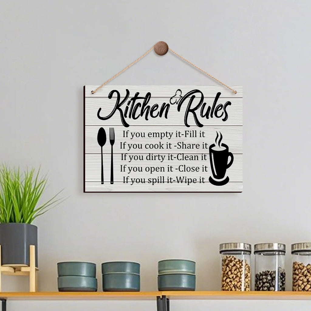 Kitchen Wooden Rules Decor Plaque with Utensils