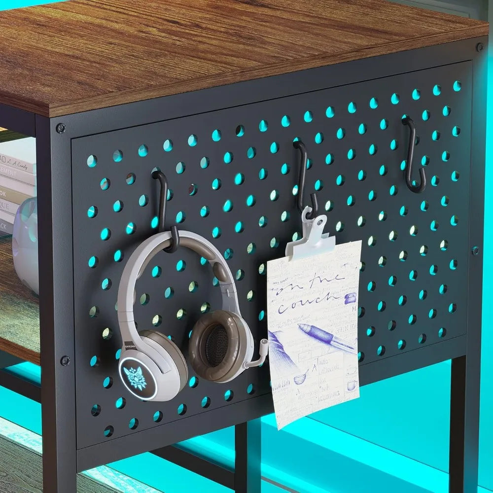 L Shaped Computer Desk with Power Outlets & LED Strip