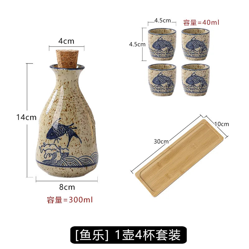 Japanese Ceramic Sake Pot & Cups Set