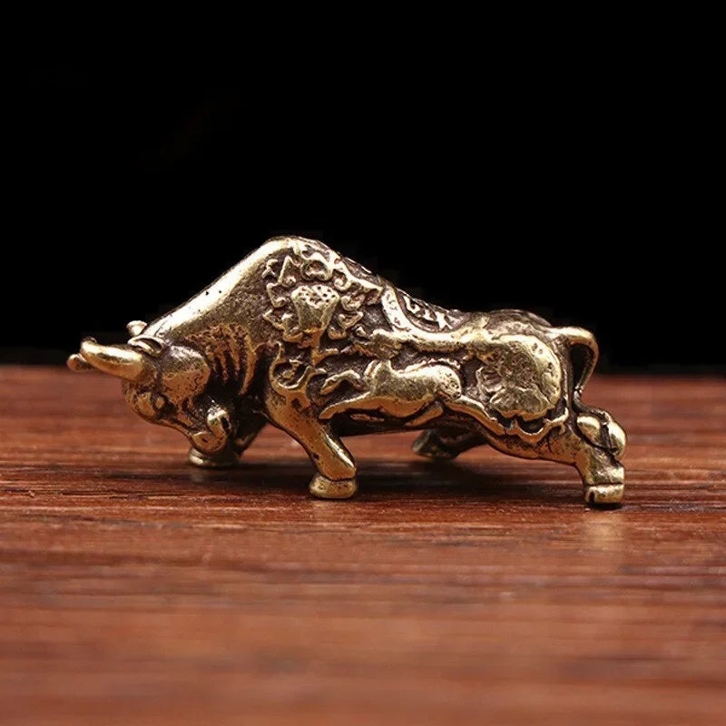 Brass Bullfighting Statue, Lucky Copper Animal Figurine